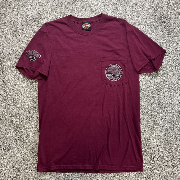 Harley Davidson T Shirt Womens Medium Maroon Denver Colorado Honoring Military - Picture 2 of 16